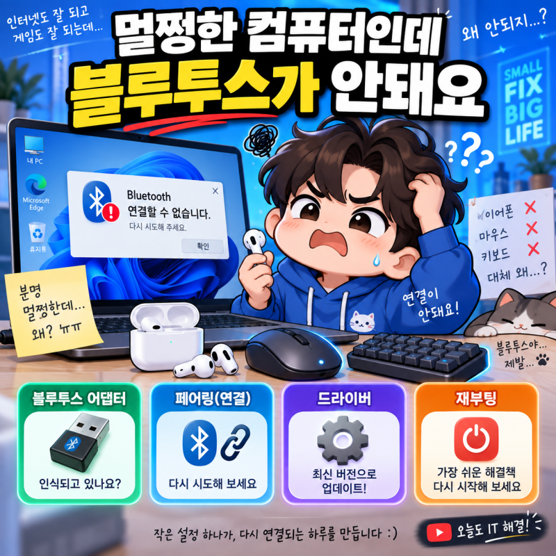 컴퓨터 블루투스 연결 안됨 해결법