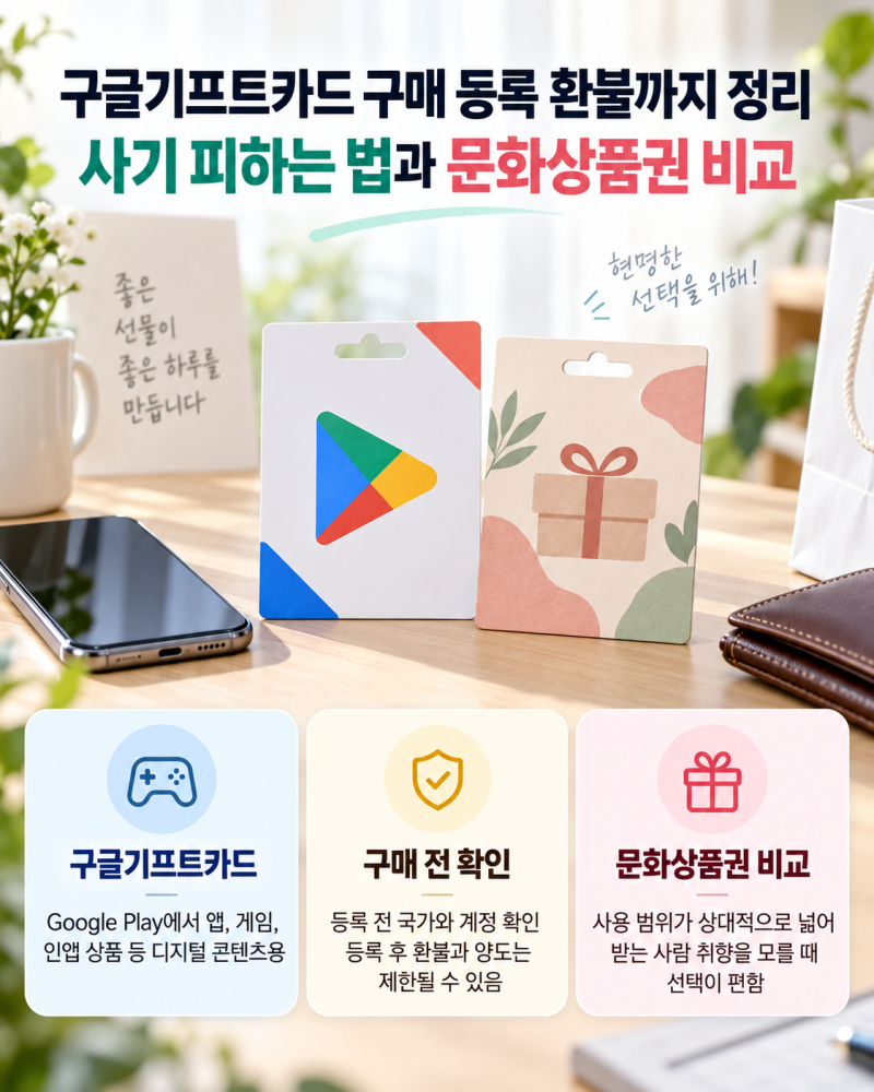 구글기프트카드 구매 등록 환불까지 정리, 사기 피하는 법과 문화상품권 비교