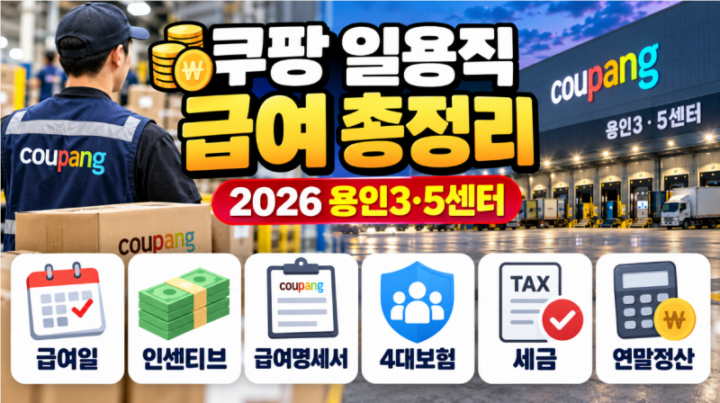 쿠팡 일용직 급여 총정리｜2026 용인3·5센터 급여일·인센티브·4대보험·세금·연말정산까지