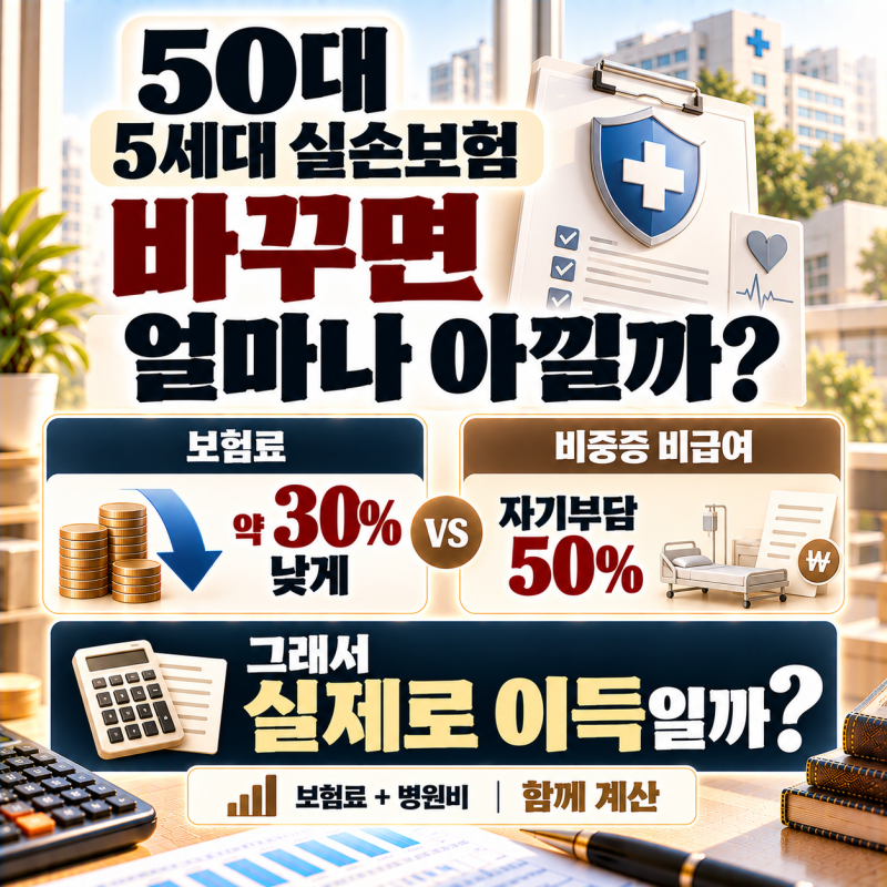 50대, 5세대 실손보험으로 바꾸면 얼마나 아낄까? 보험료와 병원비 같이 계산