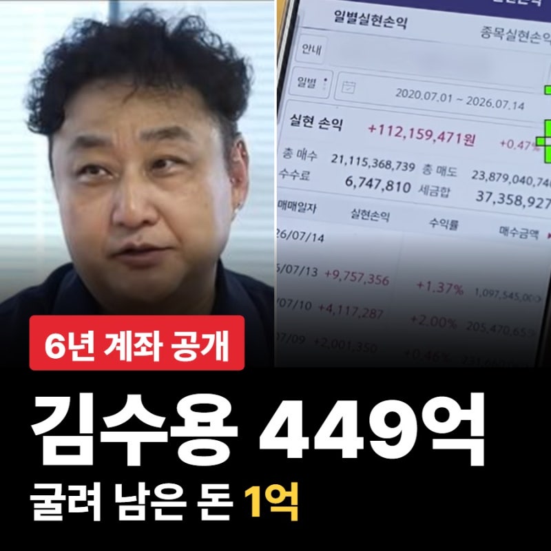 김수용 주식 449억 굴려 남은 돈 1억?! 세금으로만 3700만원 나간 계좌