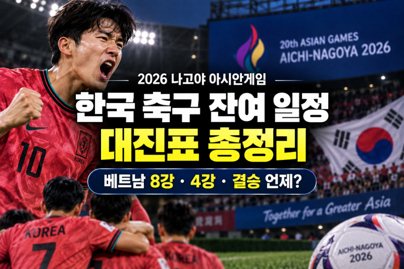 2026 나고야 아시안게임 한국 축구 잔여 일정·대진표 총정리, 베트남 8강·4강·결승 언제?