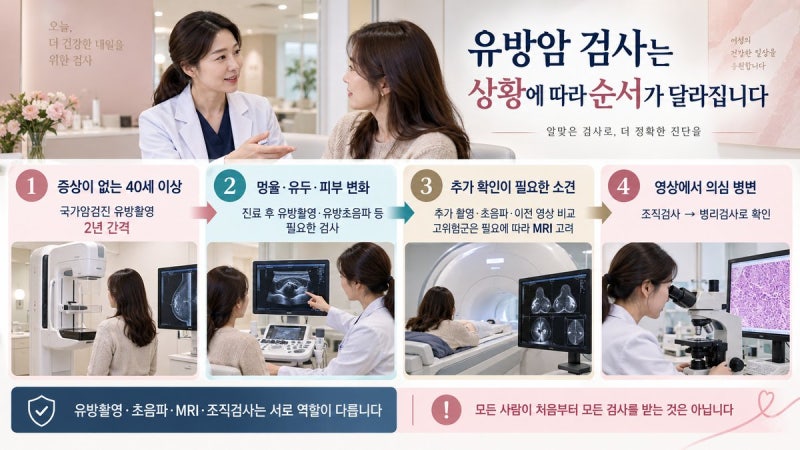 유방암 검사, 멍울이 만져지면 어떤 검사부터? 유방촬영·초음파·조직검사 순서