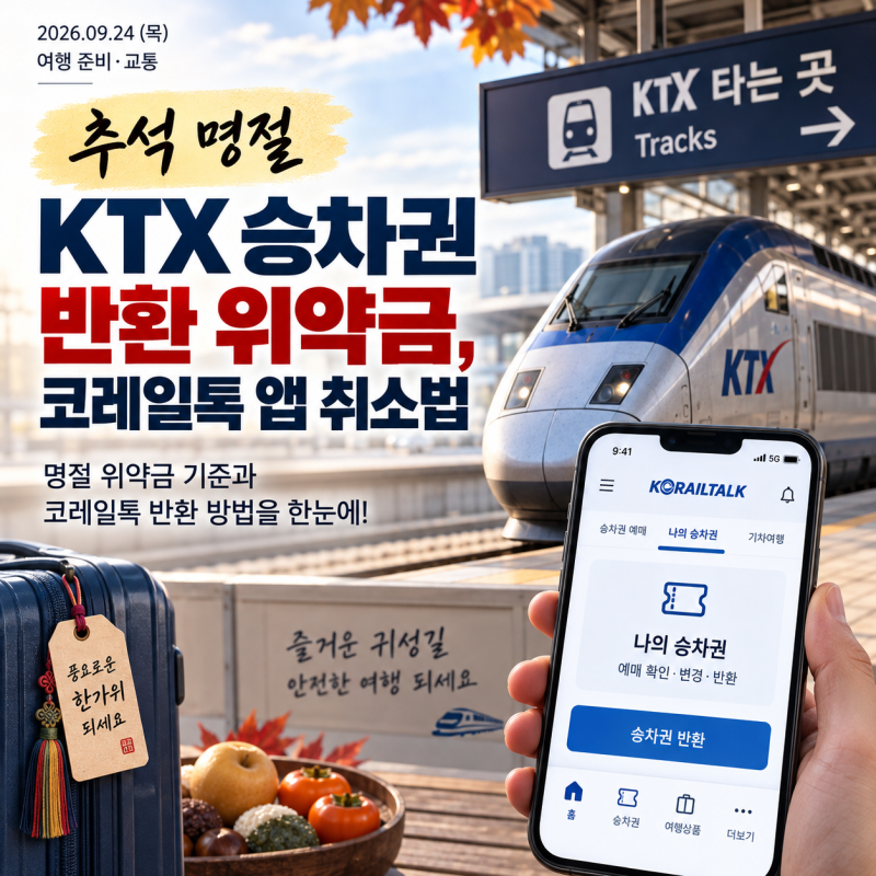 KTX 승차권 반환 위약금, 추석 기간 코레일톡에서 취소하는 법