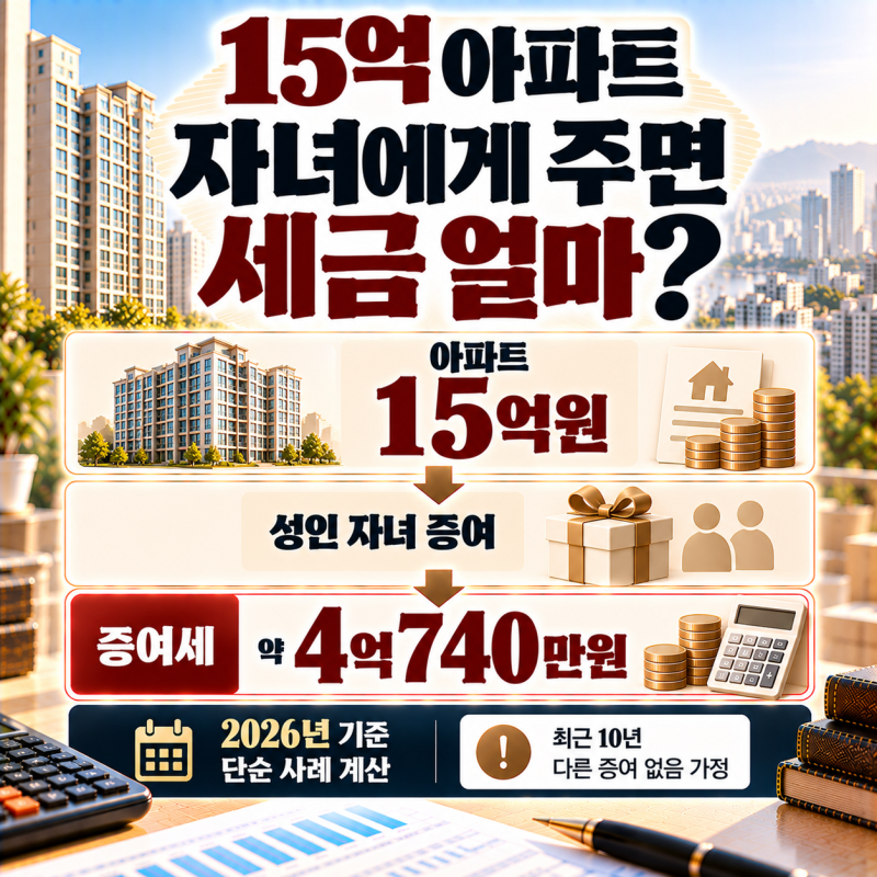 15억 아파트 자녀에게 증여하면 증여세 얼마일까? 공시가격으로 계산할까?
