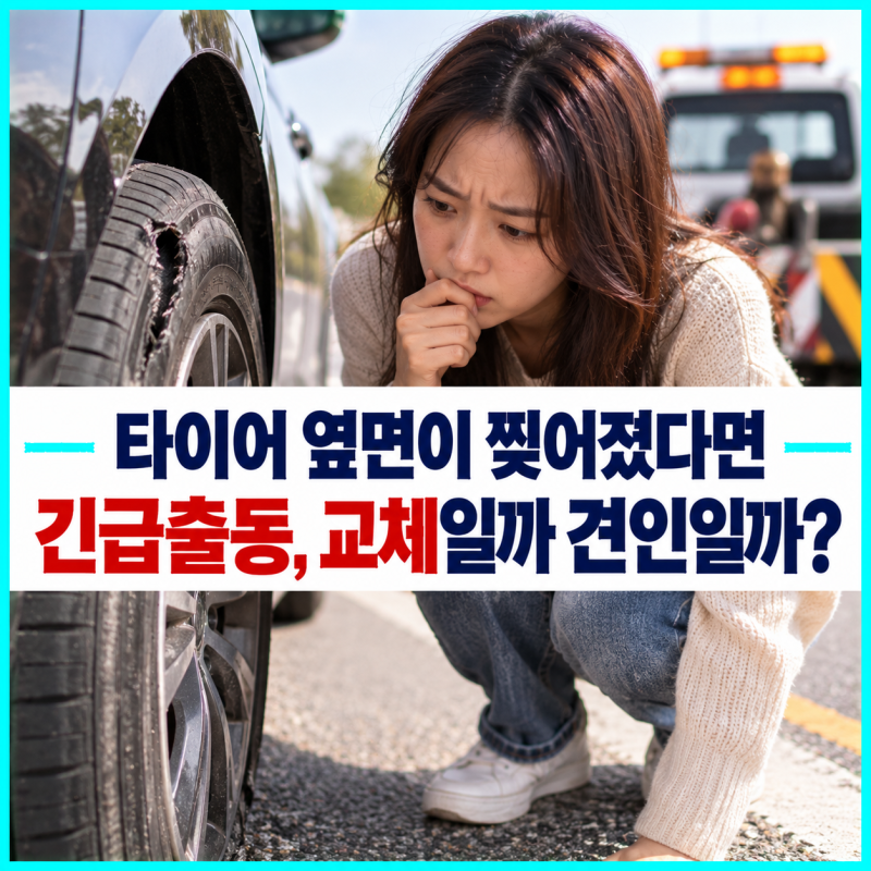 타이어 옆면이 찢어졌다면 긴급출동은 교체일까, 견인일까?