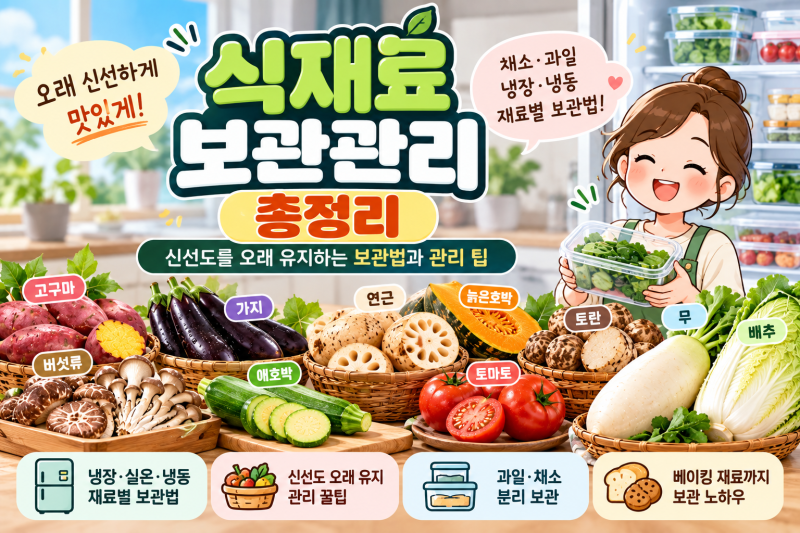 식재료 보관관리 총정리｜채소·버섯·과일·냉동식품 오래 보관하는 방법