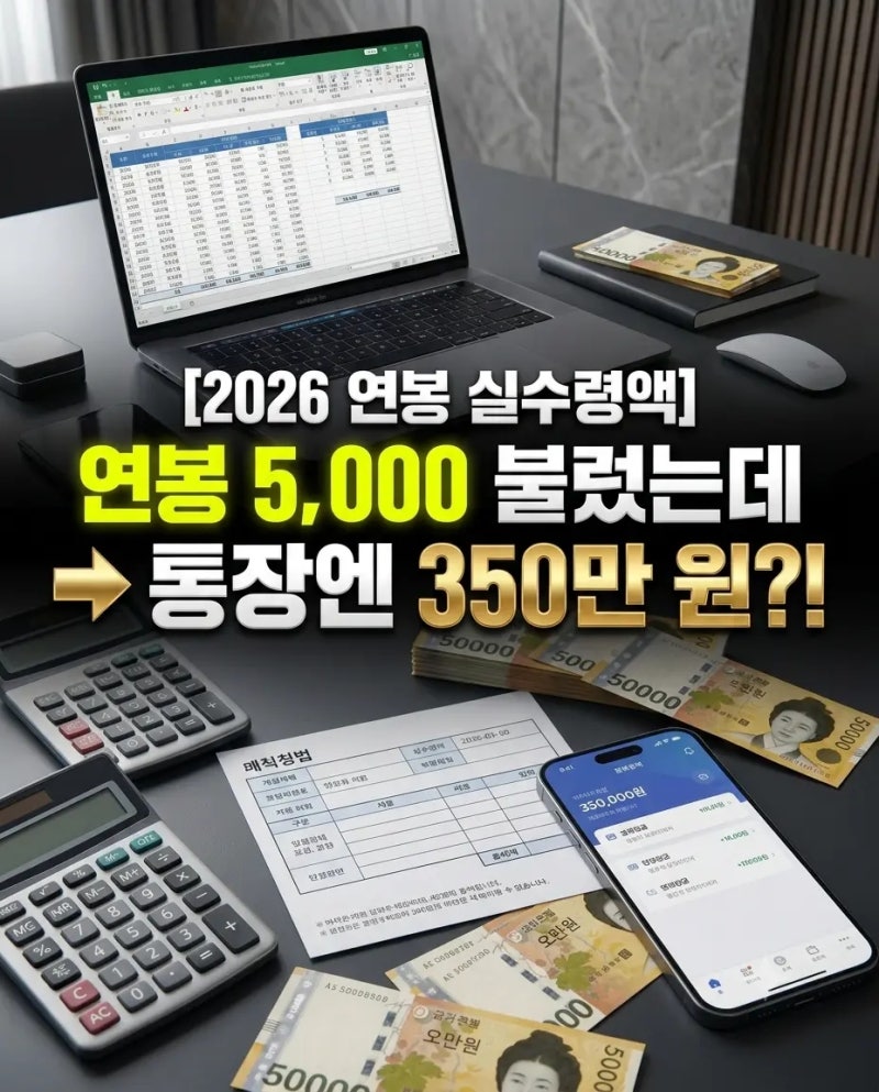2026년 연봉 실수령액표 총정리 "연봉 5,000 불렀는데 통장에 찍힌 건 350?" (국민연금 인상 반영)