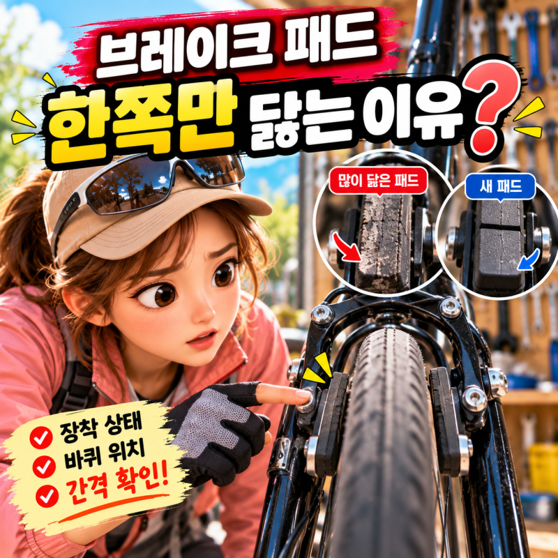 자전거 브레이크 패드 한쪽만 닳는 이유｜장착 상태와 교체 전 확인할 것