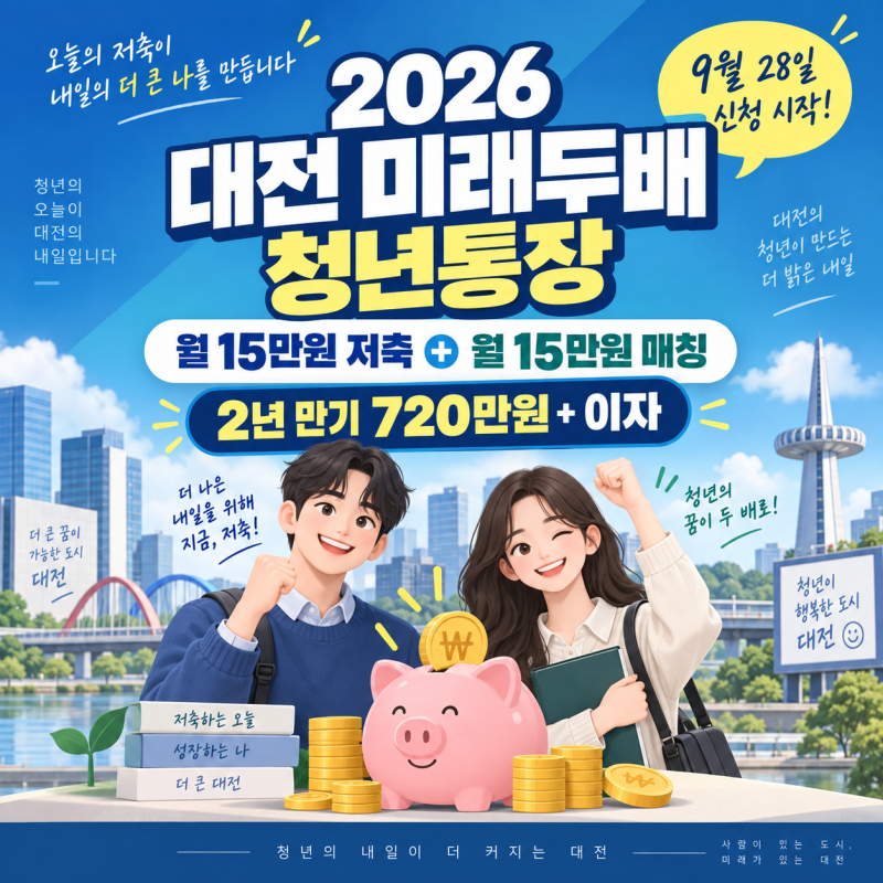 2026 대전 미래두배 청년통장 신청 시작｜2년 만기 720만원+이자 구조