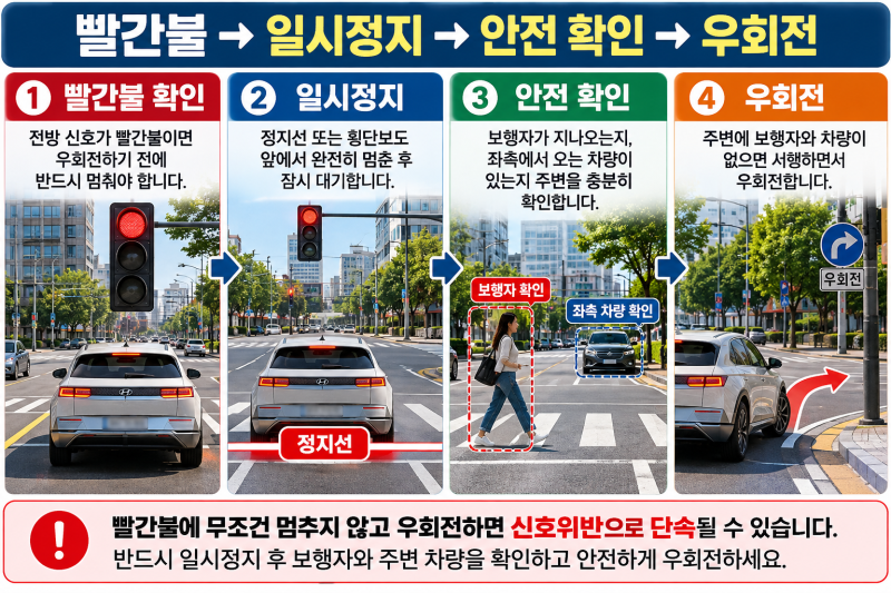 우회전 신호위반 기준, 빨간불에는 어떻게 해야 할까?