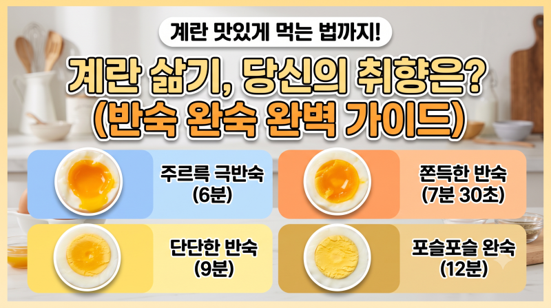 계란 익힘정도별 삶는 시간 및 맛있게 먹는 꿀팁 총정리 (반숙 완숙 완벽 가이드)