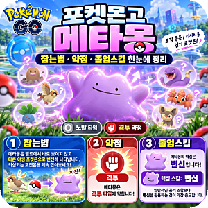 포켓몬고 메타몽 잡는법 약점 졸업스킬 공략!