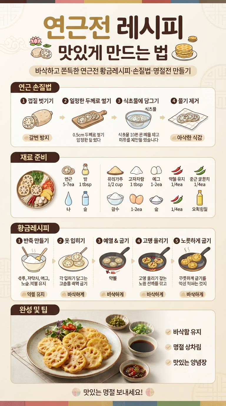 연근전 레시피 맛있게 만드는 법｜바삭하고 쫀득한 연근전 황금레시피·손질법·명절전 만들....