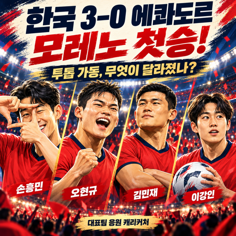 한국 에콰도르 3–0, 모레노 첫승｜손흥민·오현규 투톱과 달라진 경기력