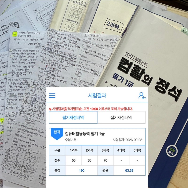 컴퓨터싫어!! 직장인의 노베이스 “독학“ 컴활 1급 필기 1트 합격 후기 • 공부팁