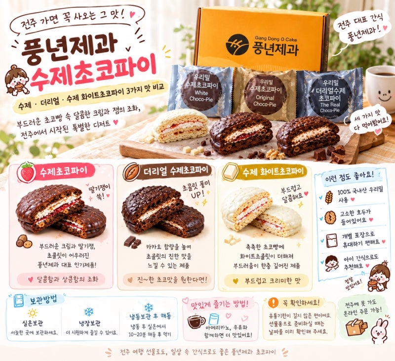 전주 풍년제과 초코파이 후기｜수제·더리얼·화이트 3가지 맛 비교