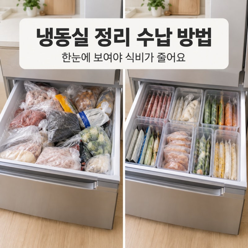 냉동실 정리 수납 방법, 한눈에 보여야 식비가 줄어요