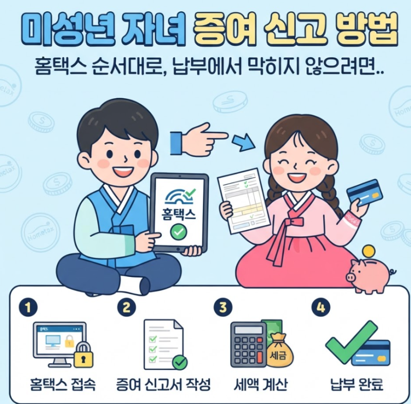 미성년 자녀 증여 신고 방법 — 홈택스 순서대로, 납부에서 막히지 않으려면