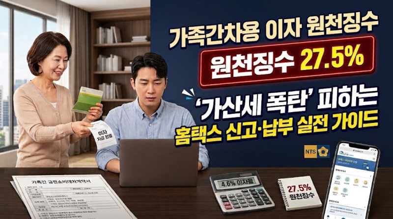 [가족간차용 이자 원천징수] 가족간 차용증 쓰고 이자 줄 때 ‘원천징수 27.5%’ 안 하면 가산....