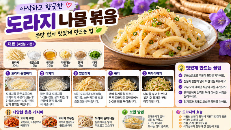 도라지나물볶음 황금레시피 쓴맛 없이 아삭하게 만드는 법