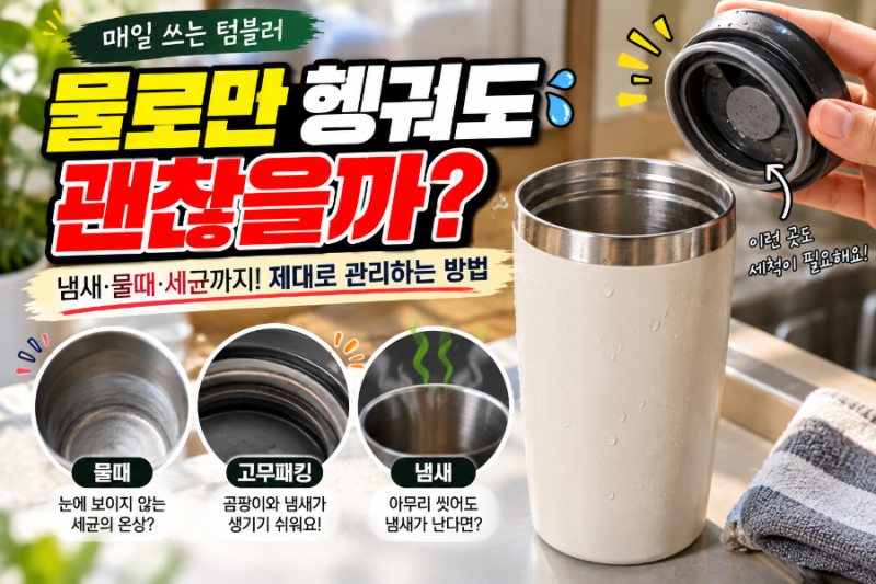 텀블러 매일 물로만 헹궈도 될까?｜물때·냄새·고무패킹 세척방법 총정리