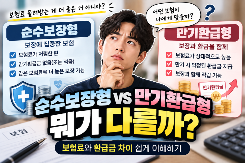 순수보장형·만기환급형 보험은 뭐가 다를까? 보험료와 환급금 차이 쉽게 이해하기