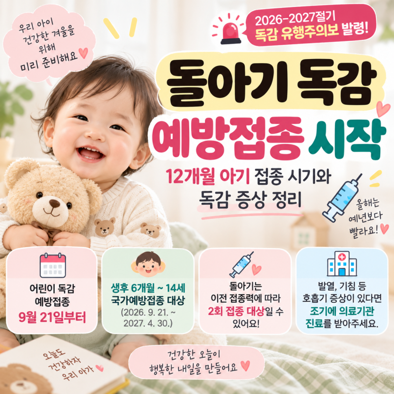 돌아기 독감 예방접종 시작｜12개월 아기 접종 시기와 독감 증세 정리