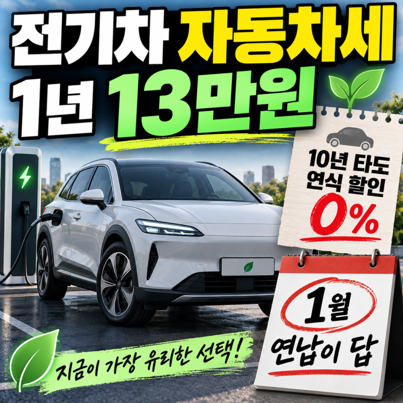 전기차 자동차세 1년 13만원 | 10년 타도 연식 할인 0%, 1월 연납이 답
