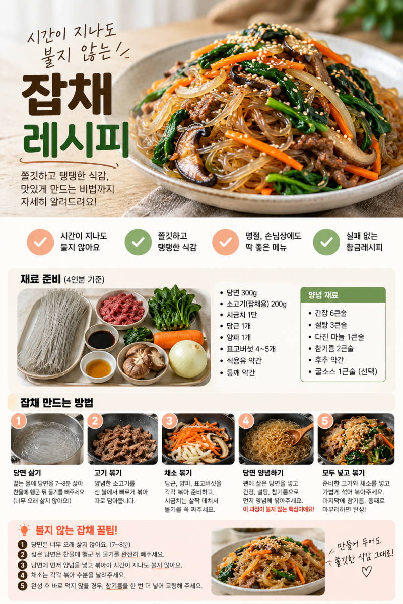 진짜!절대 불지않는 | 황금 잡채 레시피