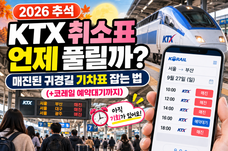 2026 추석 KTX 취소표 언제 풀릴까? 매진된 귀경길 기차표 잡는 법 (+코레일 예약대기)