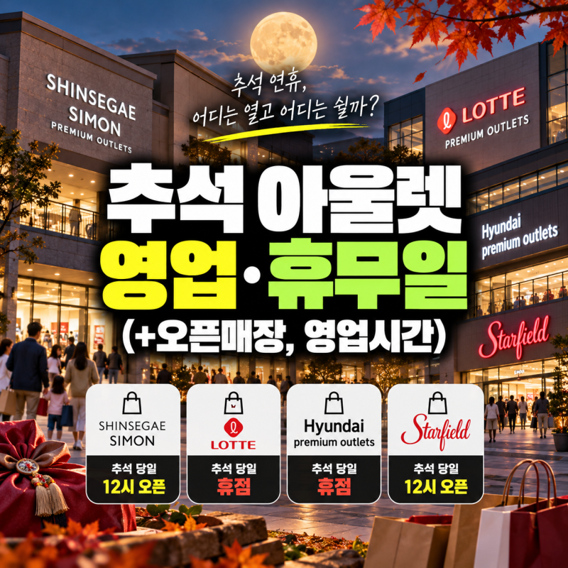 추석 아울렛 영업 휴무일(+오픈매장, 영업시간)