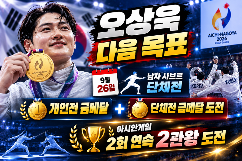 오상욱 펜싱 금메달! 11-13→15-13 대역전, 아시안게임 사브르 개인전 2연패