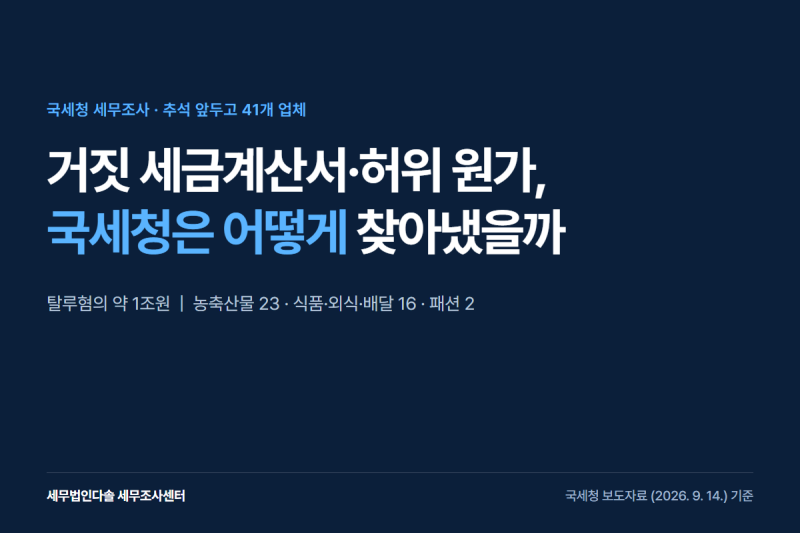 추석 앞두고 국세청 41개 업체 세무조사｜거짓 세금계산서·허위 원가는 어떻게 적발될까