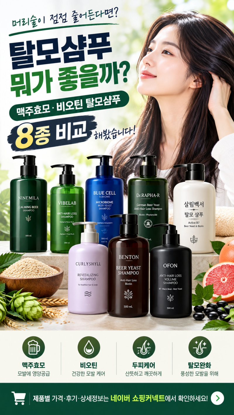 탈모샴푸 뭐가 좋을까? 맥주효모·비오틴 탈모샴푸 8종 비교