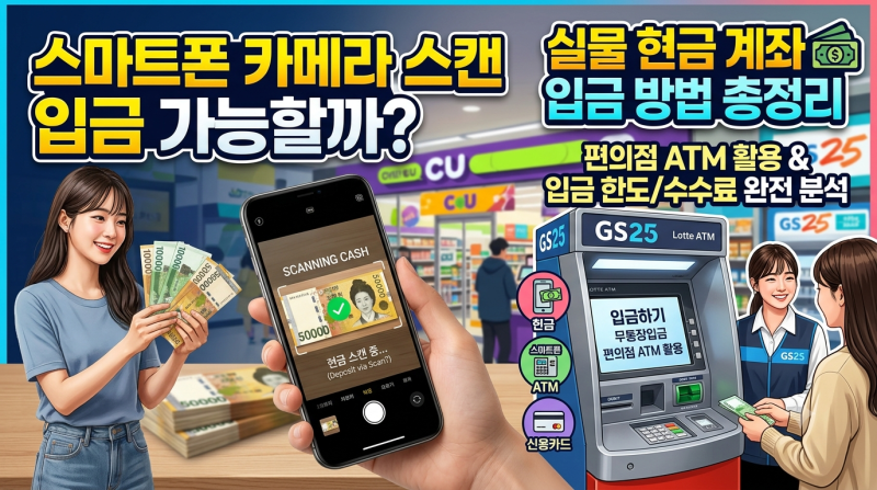 "스마트폰 카메라 스캔 입금 가능할까?" 실물 현금 계좌 입금 방법 및 편의점 ATM 활용 총정리