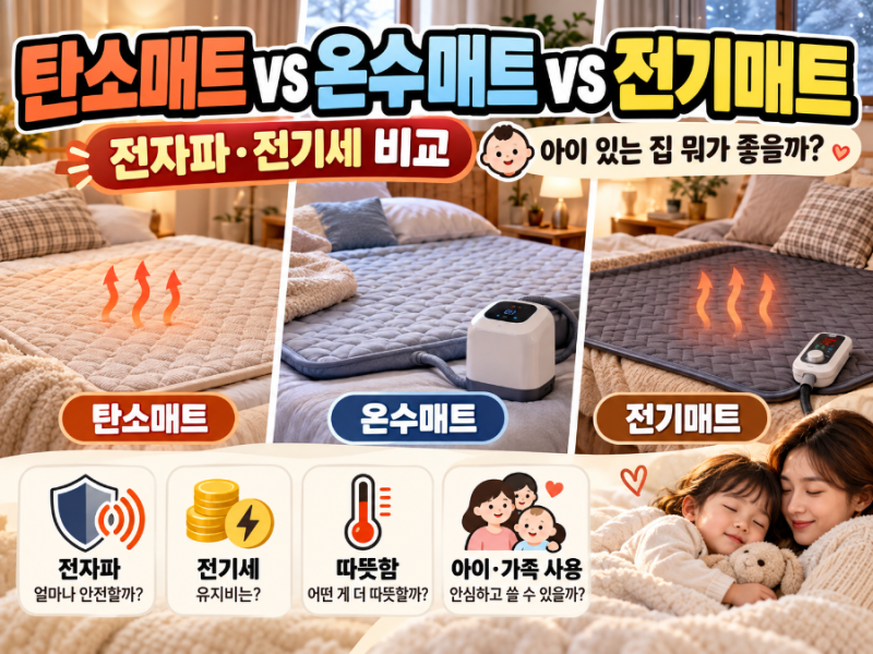 탄소매트 vs 온수매트 vs 전기매트 차이, 전자파·전기세·아이 있는 집까지 비교