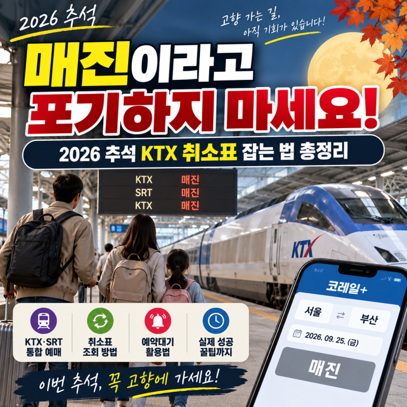 “매진이라고 포기하지 마세요” 2026 추석 KTX 취소표 잡는 법 총정리