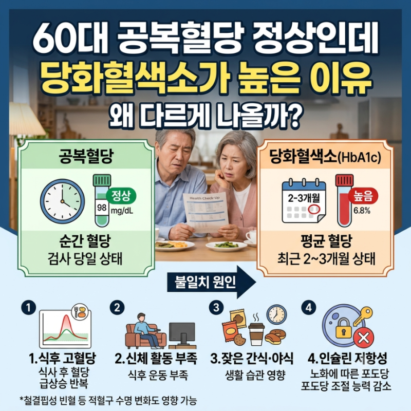 60대 공복혈당은 정상인데 당화혈색소가 높은 이유｜왜 다르게 나올까?