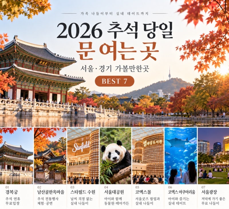 2026 추석 당일 문 여는 곳｜서울 경기 가볼만한곳 7곳