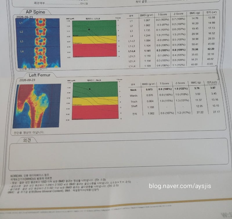 51세 골다공증 검사 & 국가건강검진 2026.9.24.목요일.