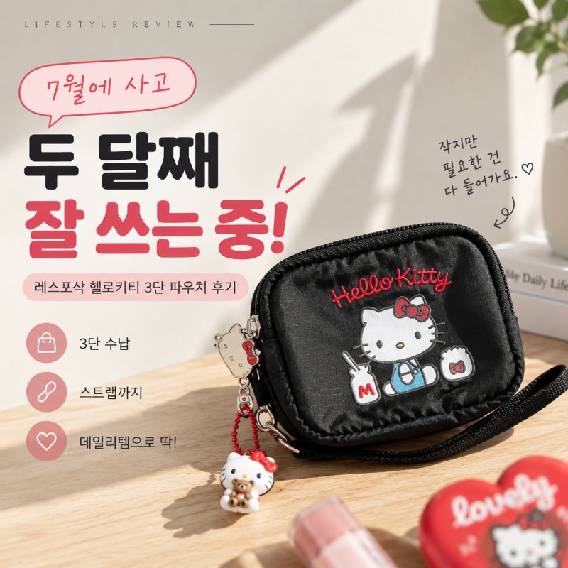 레스포삭 헬로키티 3단 파우치, 두 달 써보니 수납이 진짜 편함