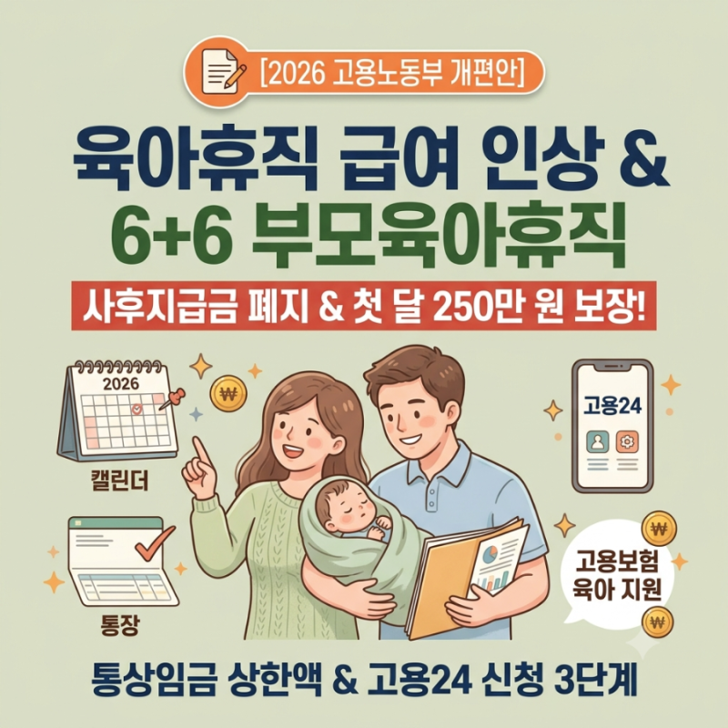 [2026 육아휴직 급여] 첫 3달 최대 250만 원 & 부부 동시 쓰면 월 450만 원 받는 6+6 부모육아휴직....