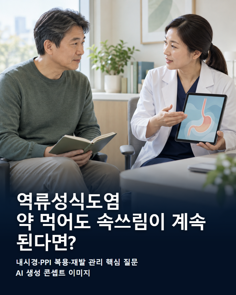 역류성식도염 약 먹어도 속쓰림이 계속된다면? 내시경·복용법·재발 관리