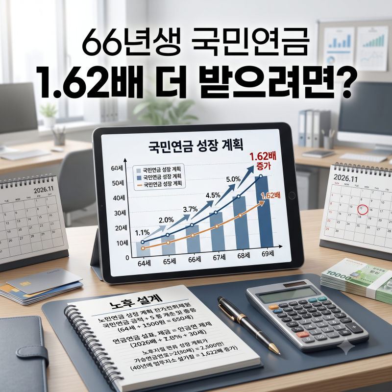 국민연금 이렇게 받으면 최대 1.6배까지 더 받는다![66년생 수령 시기 연기 시 국민연금 연기....