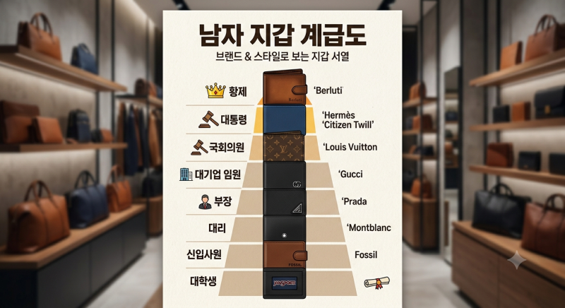 재미로 보는 남자 지갑 서열 계급, 20대 대학생부터 50대 아빠 브랜드까지
