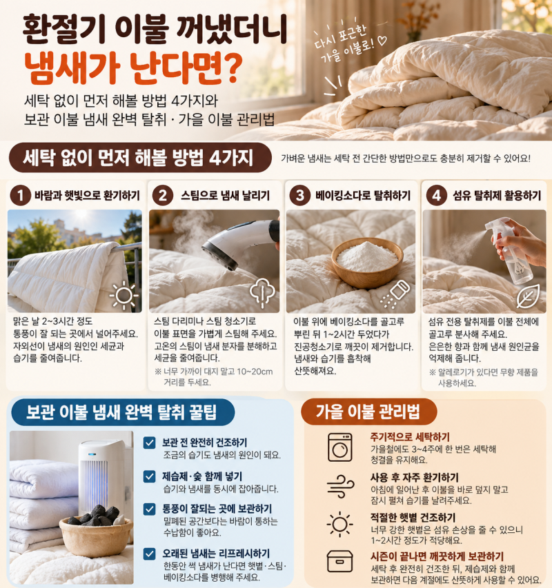 환절기 이불 꺼냈더니 냄새가 난다면? 세탁 없이 먼저 해볼 방법 4가지와 보관 이불 냄새 완....