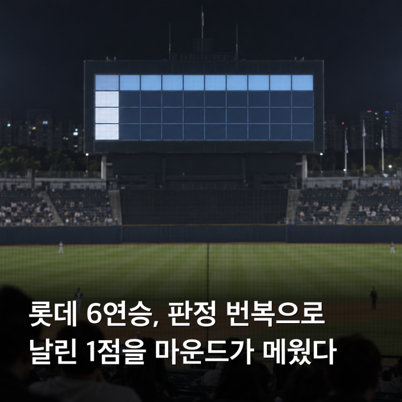 롯데 6연승, 판정 번복으로 날린 1점을 마운드가 메웠다
