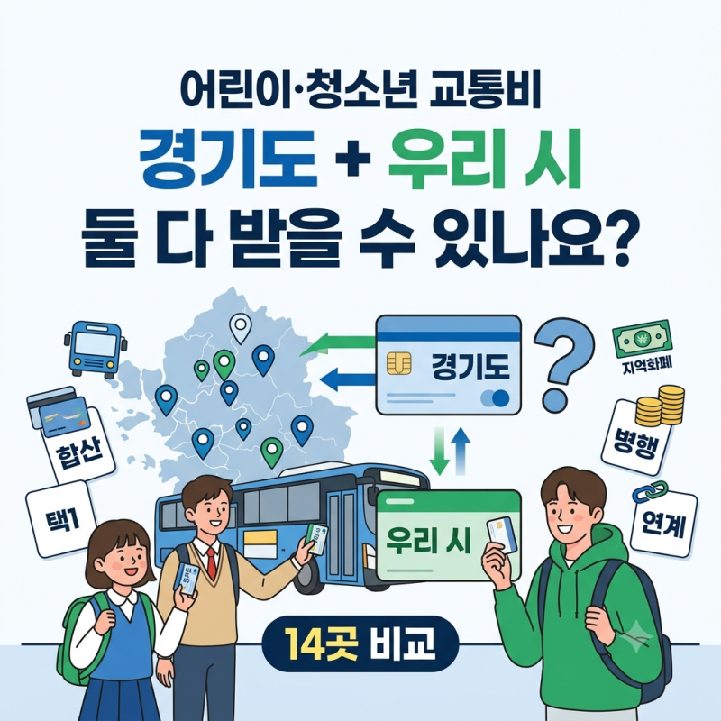 어린이·청소년 교통비, 경기도랑 우리 시 둘 다 받을 수 있나요 — 14곳 비교 (2026년 9월)