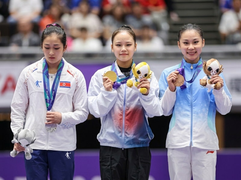 여서정 아시안게임 도마 금메달 14.483점! 여홍철과 나란히 AG 금 2개, 25일 마루 결선 일정